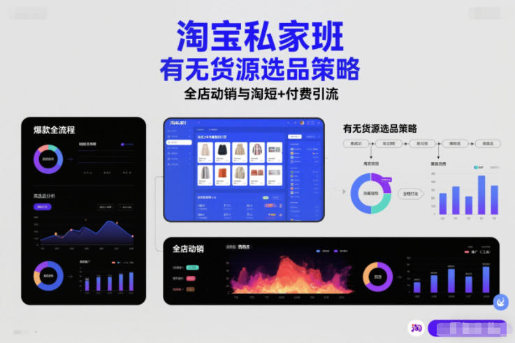 淘宝私家班，有无货源选品策略，高成功率爆款全流程打法，全店动销与淘短+付费引流（更新2026年4月）-课程网