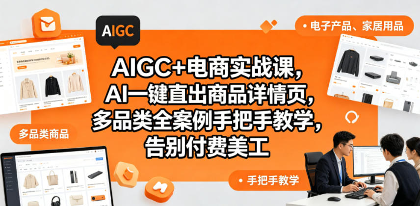 AIGC+电商实战课，AI一键直出商品详情页，多品类全案例手把手教学，告别付费美工（更新0820）-课程网