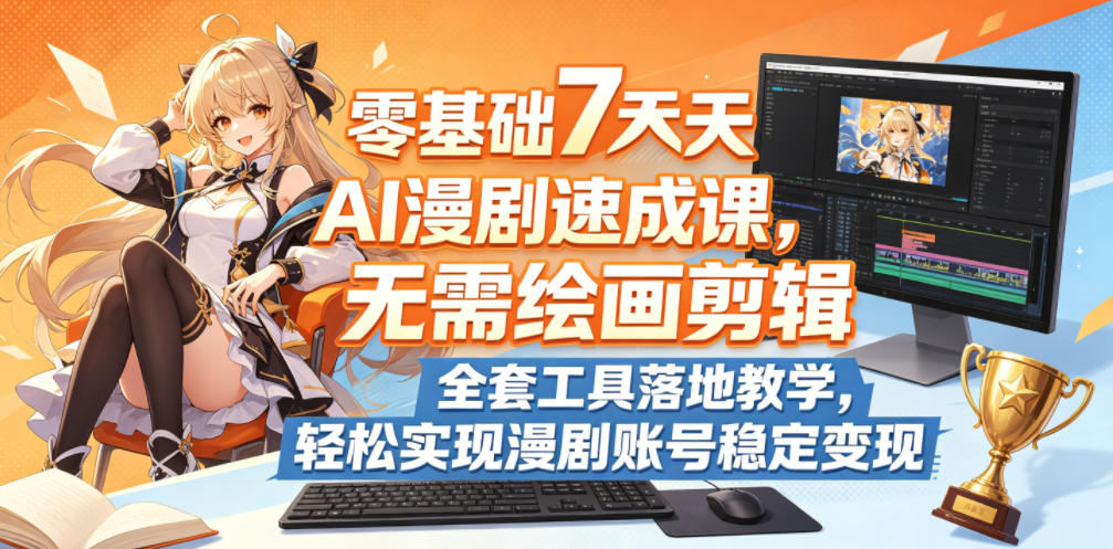 零基础7天AI漫剧速成课，无需绘画剪辑，全套工具落地教学，轻松实现漫剧账号稳定变现-课程网
