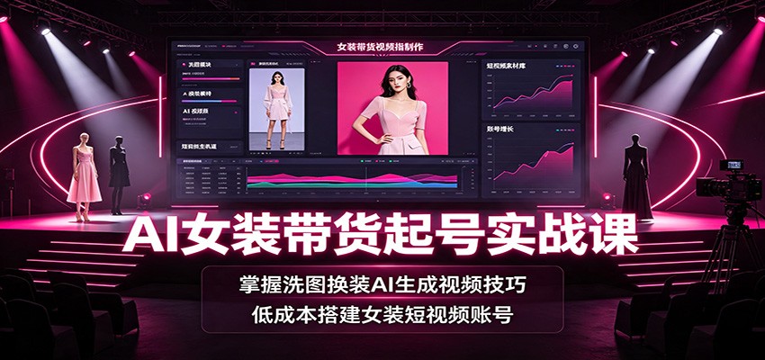 AI女装带货起号实战课：掌握洗图换装AI生成视频技巧，低成本搭建女装短视频账号-课程网