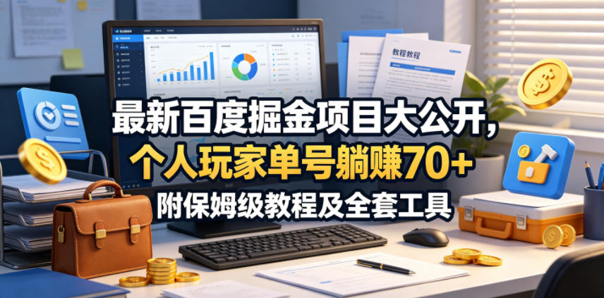 最新百度掘金项目大公开，个人玩家单号躺賺70+，附保姆级教程及全套工具【揭秘】-课程网