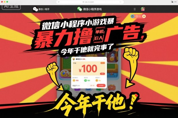 微信小程序小游戏暴力撸广告，单机日入100，今年干他就完事了-课程网