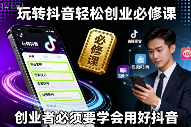 玩转抖音轻松创业必修课，创业者必须要学会用好抖音-课程网