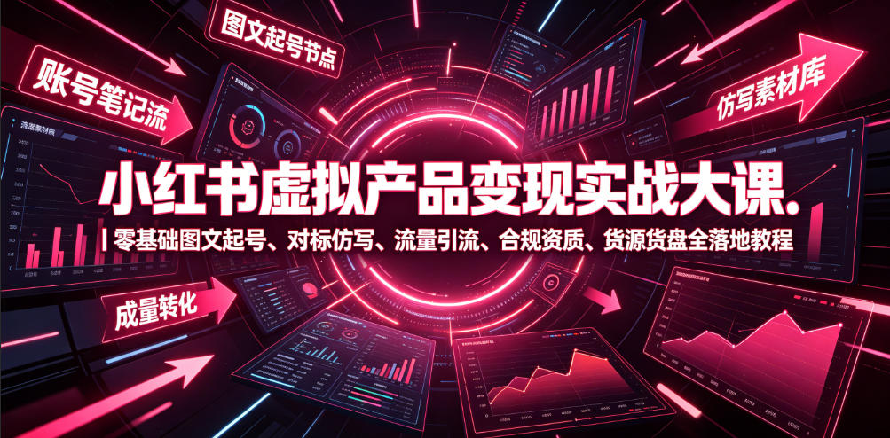 小红书虚拟产品变现实战大课｜零基础图文起号、对标仿写、流量引流、合规资质、货源货盘全落地教程-课程网