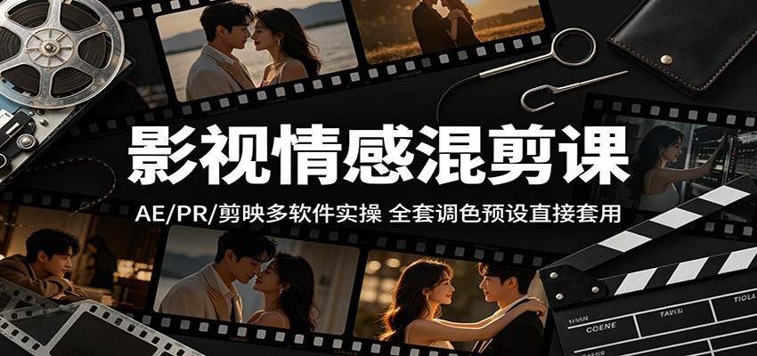 影视情感混剪课：AE/PR/剪映多软件实操，全套调色预设直接套用-课程网