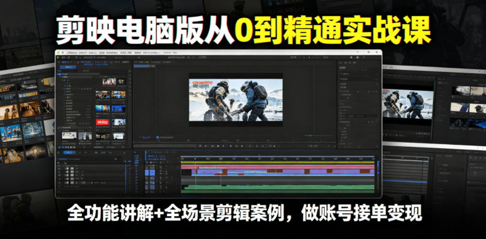 剪映电脑版从0到精通实战课，全功能讲解+全场景剪辑案例，做账号接单变现-课程网