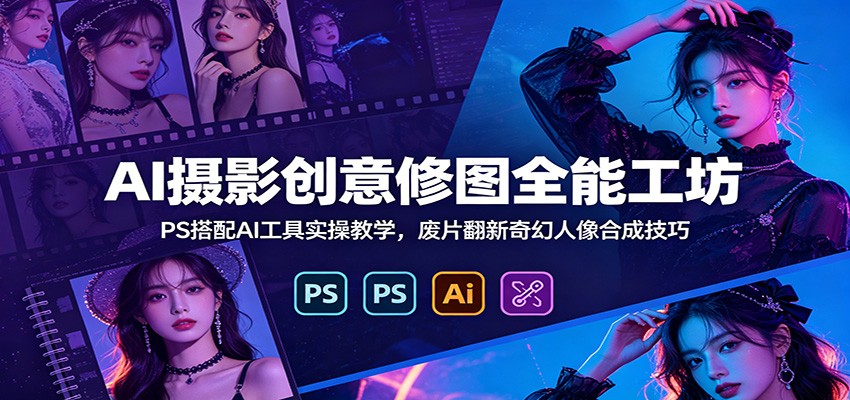 AI摄影创意修图全能工坊：PS搭配AI工具实操教学，废片翻新奇幻人像合成技巧-课程网