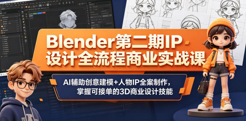 Blender第二期IP设计全流程商业实战课，AI辅助创意建模+人物IP全案制作，掌握可接单的3D商业设计技能-课程网