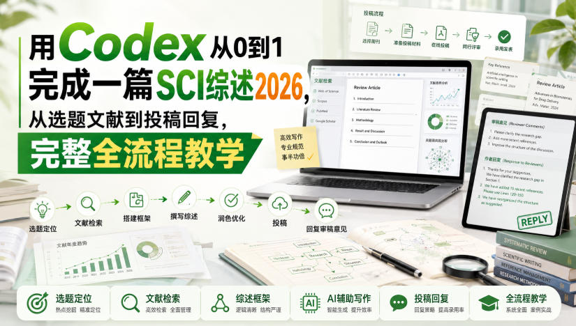 用Codex从0到1完成一篇SCI综述2026，从选题文献到投稿回复，完整全流程教学-课程网