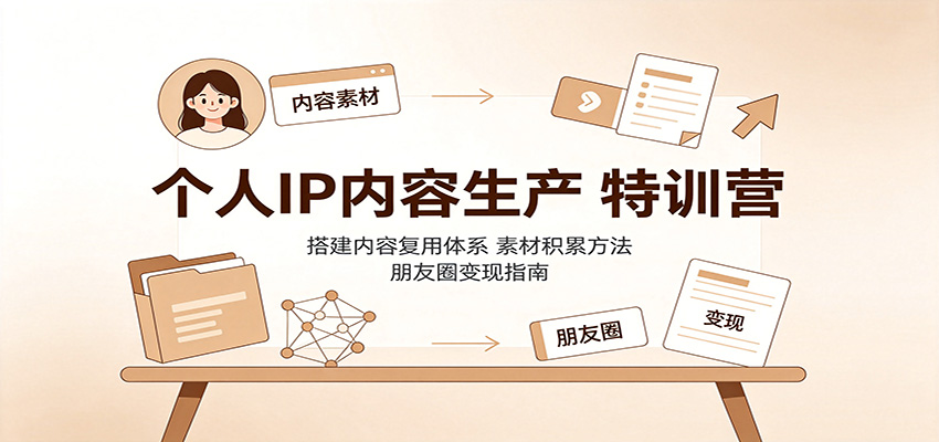 个人IP内容生产特训营：搭建内容复用体系，素材积累方法，朋友圈变现指南-课程网