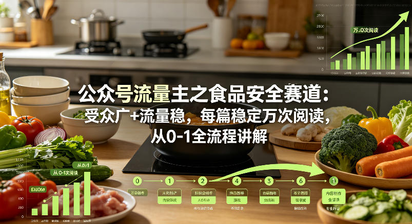 公众号流量主之食品安全赛道，受众广+流量稳，每篇作品稳定万次阅读，从0-1全流程讲解-课程网