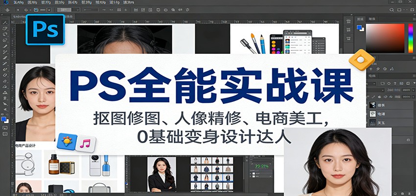 PS全能实战课：抠图修图、人像精修、电商美工，0基础变身设计达人-课程网