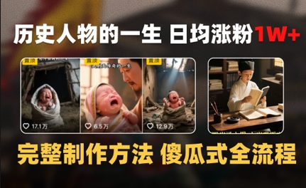 历史人物的一生 日均涨粉1W+，完整制作方法 傻瓜式全流程-课程网