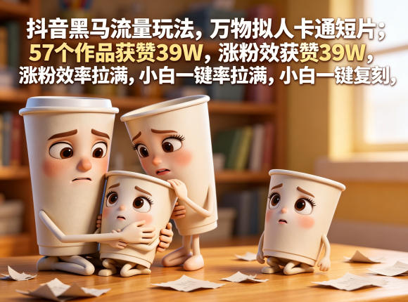 抖音黑马流量玩法，万物拟人卡通短片，57个作品获赞39W，涨粉效率拉满，小白一键复刻，保姆级拆解-课程网