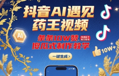抖音AI遇见药王视频，条条10W赞，快速起千粉万粉号，傻瓜式制作教学-课程网
