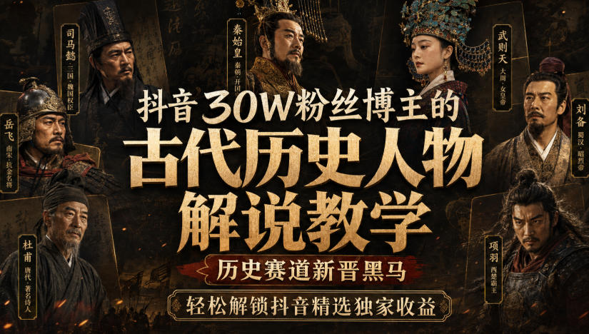 抖音30W粉丝博主的古代历史人物解说教学，历史赛道新晋黑马，轻松解锁抖音精选独家收益-课程网