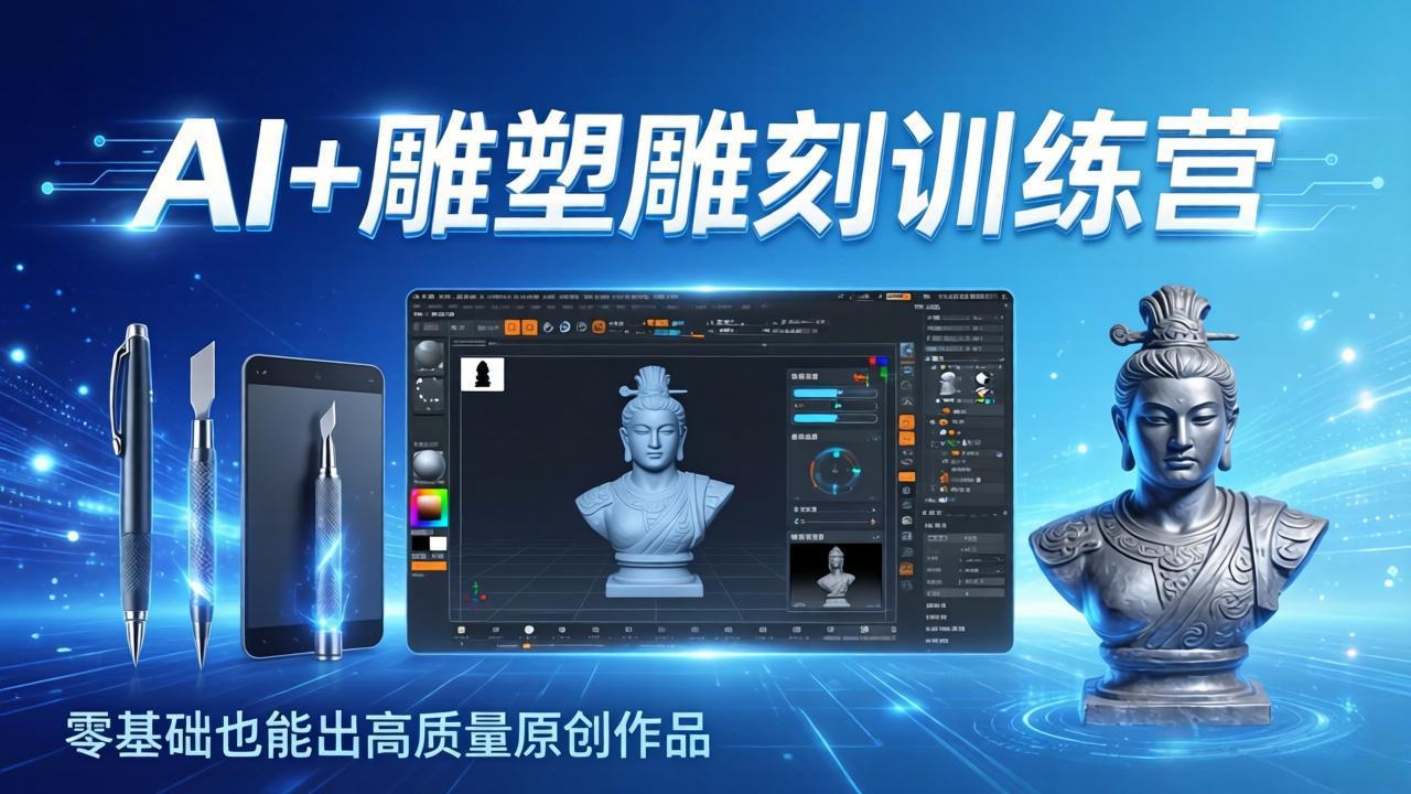 AI+雕塑雕刻训练营：从AI创作、大模型训练到3D雕刻 + 渲染，零基础也能出高质量原创作品-课程网