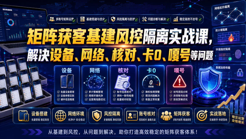矩阵获客基建风控隔离实战课，解决设备、网络、核对、卡0、嘎号等问题-课程网