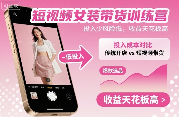 短视频女装带货训练营，投入少风险低，收益天花板高-课程网