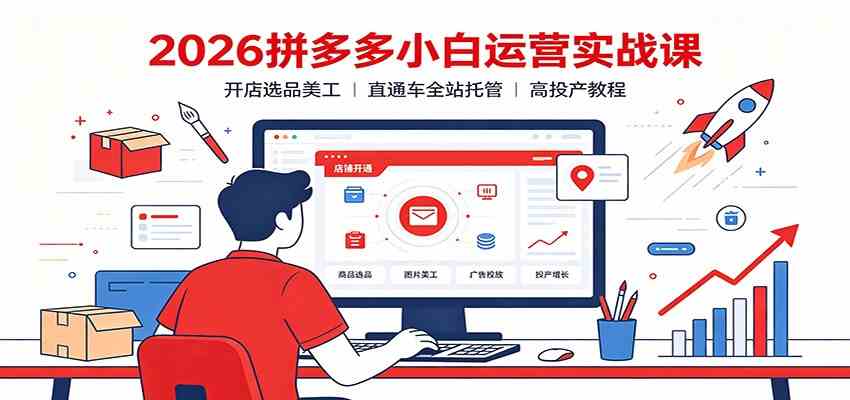 2026拼多多小白运营实战课：开店选品美工，直通车全站托管高投产教程-课程网