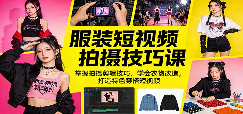 服装短视频拍摄技巧课：掌握拍摄剪辑技巧，学会衣物改造，打造特色穿搭短视频-课程网
