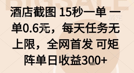 酒店截图15秒一单，一单0.6米，每天任务无上限，全网首发可矩阵单日收益3张【揭秘】-课程网