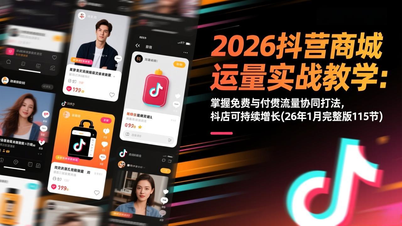 2026抖音商城运营实战教学：掌握免费与付费流量协同打法，抖店可持续增长(26年1月完整版115节-课程网