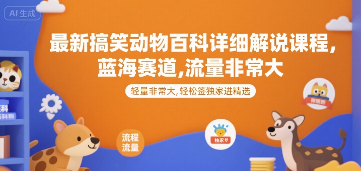 最新搞笑动物百科详细解说课程，蓝海赛道，流量非常大，轻松签独家进精选-课程网