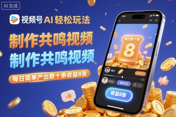 视频号AI轻松玩法，制作共鸣视频，每日简单产出数十条收益8张-课程网