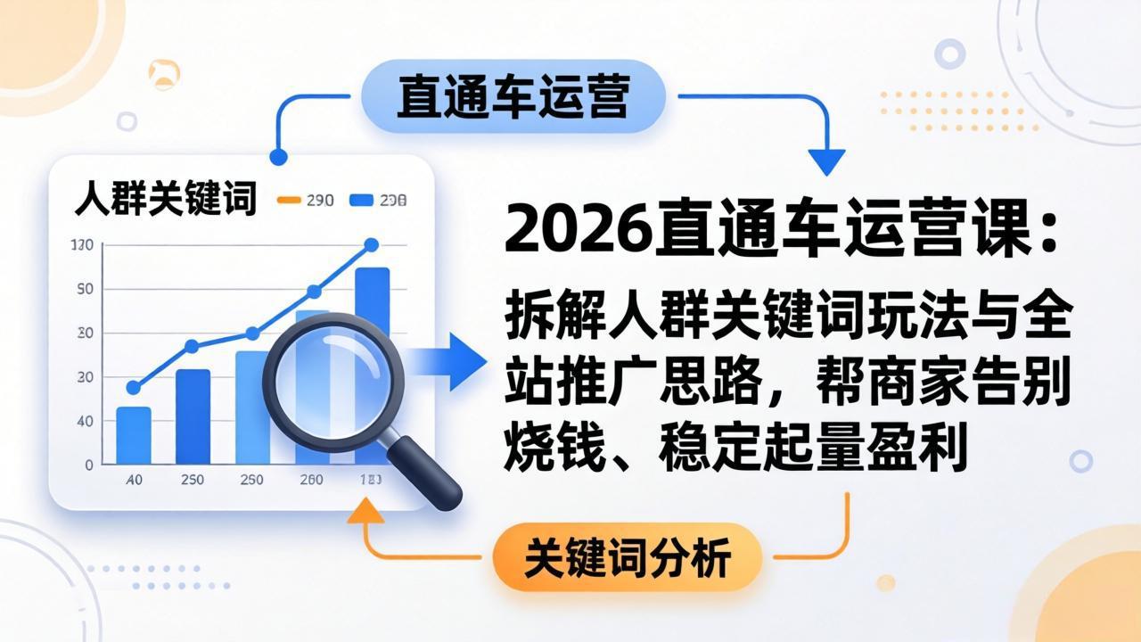 2026直通车运营课：拆解人群关键词玩法与全站推广思路，帮商家告别烧钱、稳定起量盈利-课程网