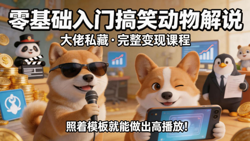 零基础入门搞笑动物解说，大佬私藏完整变现课程，照着模板就能做出高播放-课程网