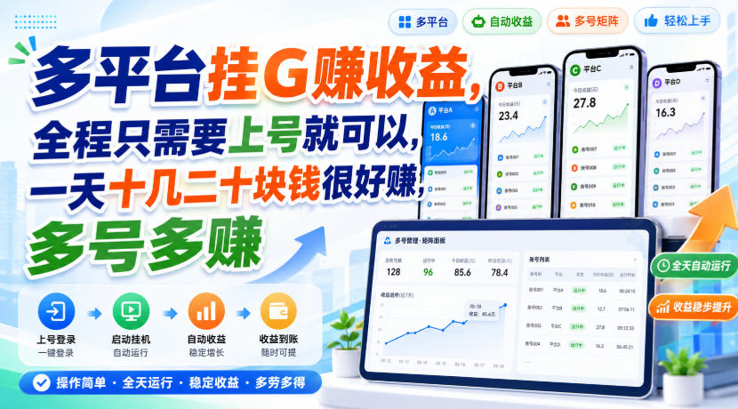 多平台挂G賺收益，全程只需要上号就可以，一天十几二十块钱很好賺，多号多賺【揭秘】-课程网