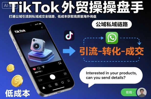 TikTok外贸操盘手，打通公域引流到私域成交全链路，低成本获取高质量海外询盘-课程网