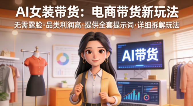 AI女装带货，电商带货新玩法，无需露脸，品类利润高，提供全套提示词，详细拆解玩法-课程网