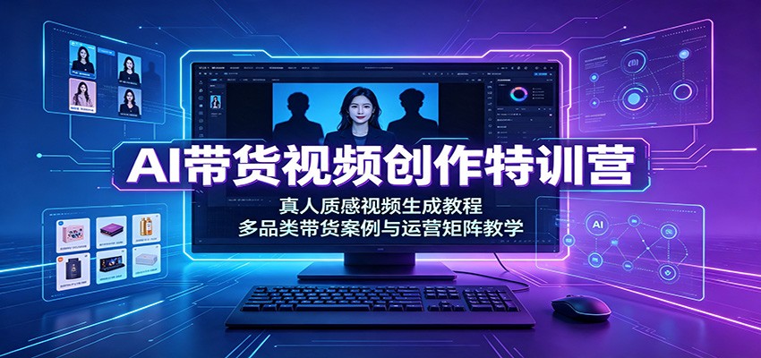 AI带货视频创作特训营：真人质感视频生成教程，多品类带货案例与运营矩阵教学-课程网