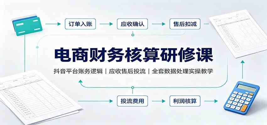 电商财务核算研修课：抖音平台账务逻辑，应收售后投流，全套数据处理实操教学-课程网
