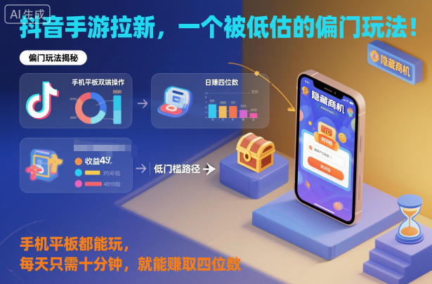 抖音手游拉新，一个被低估的偏门玩法！手机平板都能玩，每天只需十分钟，就能賺取四位数【揭秘】-课程网