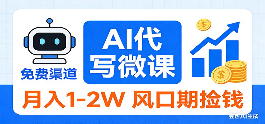2026告别打工！AI 代写微课，提供免费渠道，月入 1-2W 风口期捡钱-课程网