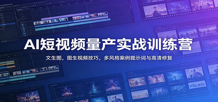 AI短视频量产实战训练营：文生图，图生视频技巧，多风格案例提示词与高清修复-课程网