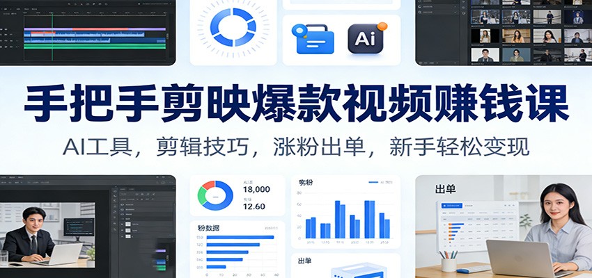 手把手剪映爆款视频赚钱课：AI工具，剪辑技巧，涨粉出单，新手轻松变现-课程网