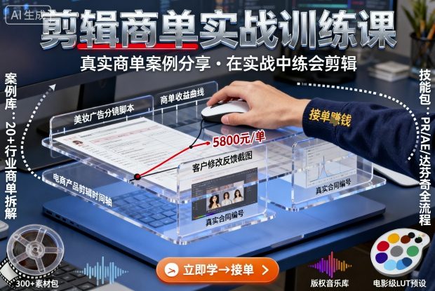 剪辑商单实战训练课，真实商单案例分享，在实战中练会剪辑-课程网