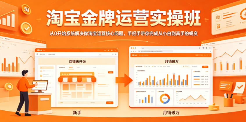 淘宝金牌运营实操班，从0开始系统解决你淘宝运营核心问题，手把手带你完成从小白到高手的蜕变-课程网