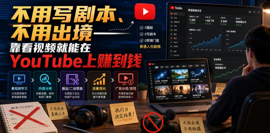不用写剧本、不用出境——靠看视频就能在YouTube上賺到钱【原创双语字幕】-课程网