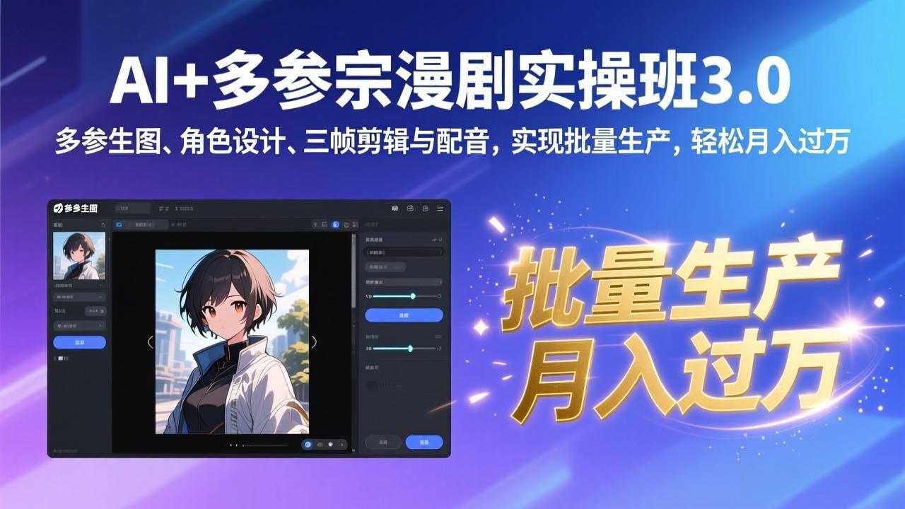 AI+多参宗漫剧实操班3.0：多参生图、角色设计、三帧剪辑与配音，实现批量生产，轻松月入过万-课程网