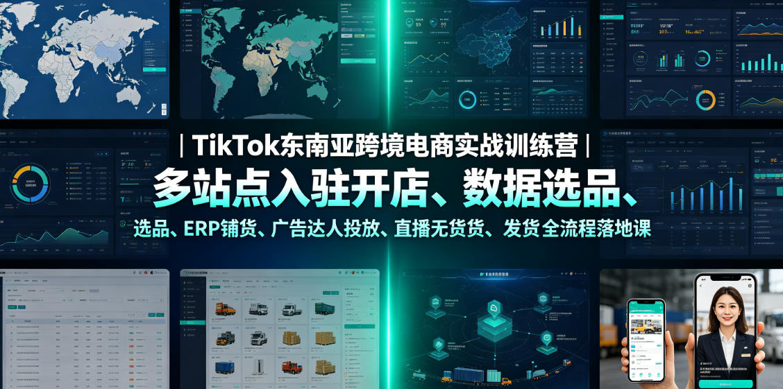 TikTok东南亚跨境电商实战训练营｜多站点入驻开店、数据选品、ERP铺货、广告达人投放、直播无货源发货全流程落地课-课程网