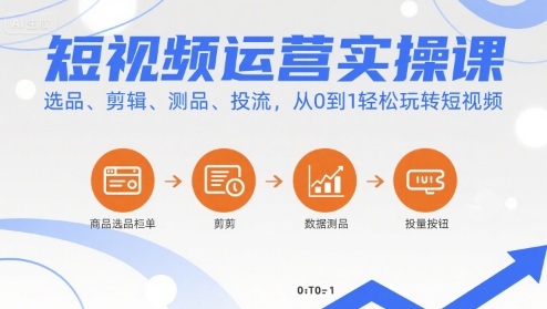 短视频运营实操课，选品、剪辑、测品、投流，从0到1轻松玩转短视频-课程网