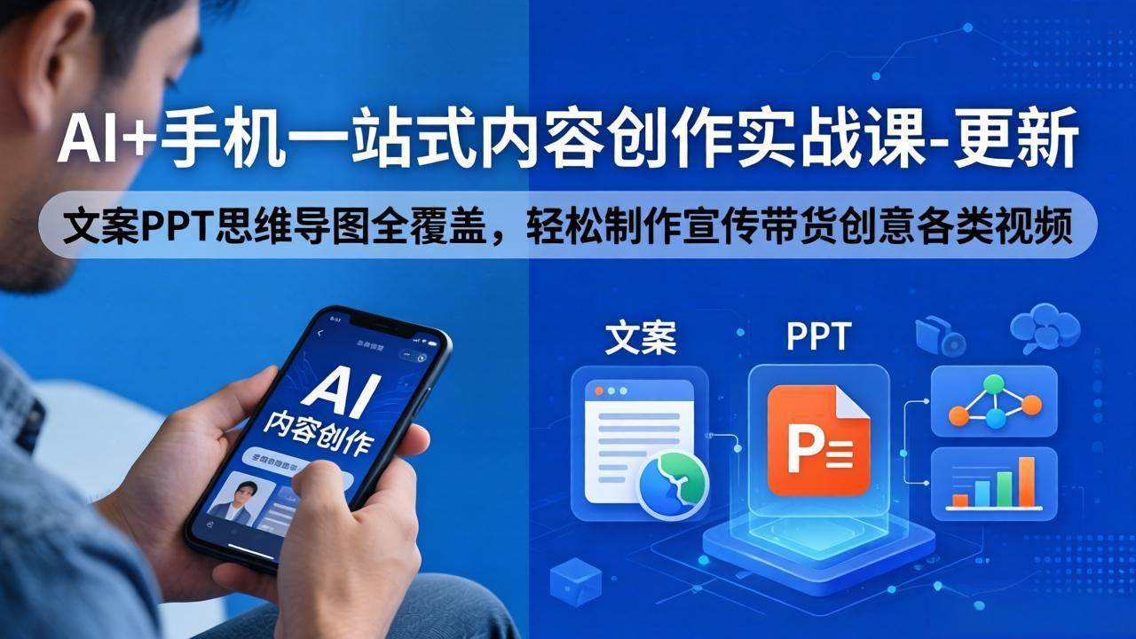（18204期）AI+手机一站式内容创作实战课-更新，文案PPT思维导图全覆盖，轻松制作宣传带货创意各类视频-课程网