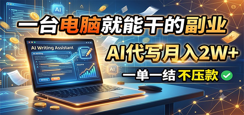 一台电脑就能干的副业，AI代写月入2W+，一单一结不压款-课程网