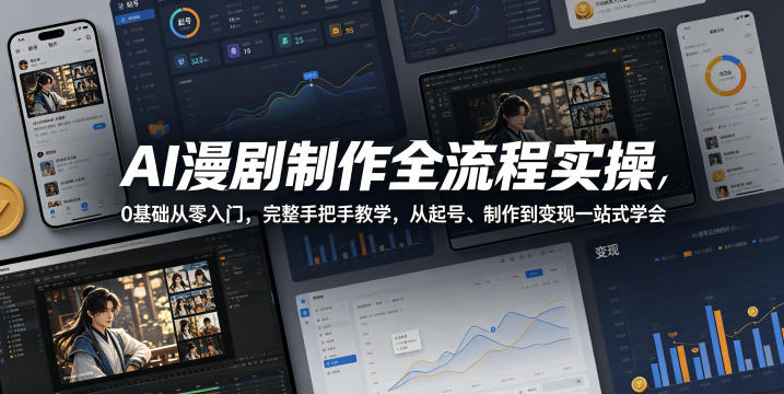 AI漫剧制作全流程实操，0基础从零入门，完整手把手教学，从起号、制作到变现一站式学会-课程网