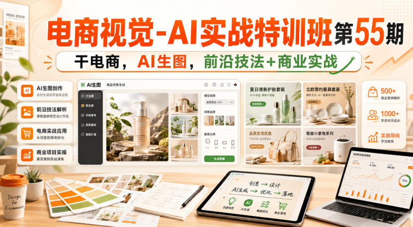 电商视觉-AI实战特训班第55期，干电商，AI生图，前沿技法+商业实战-课程网